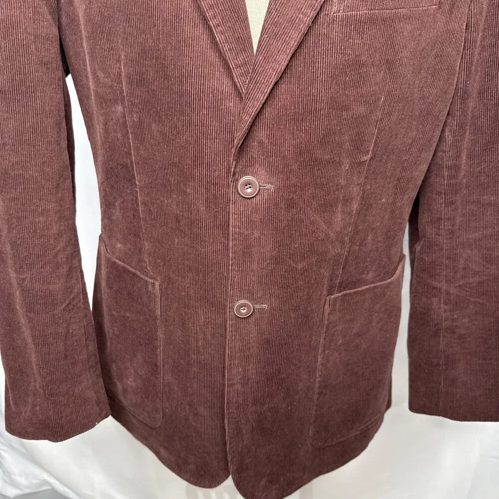 Saks Fifth Avenue Corduroy Blazer Sport Coat Jacket Maroon Mens L Burgundy